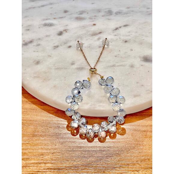 Swarovski Beaded Bracelet- Gray Blue Gold - Picture 4 of 11